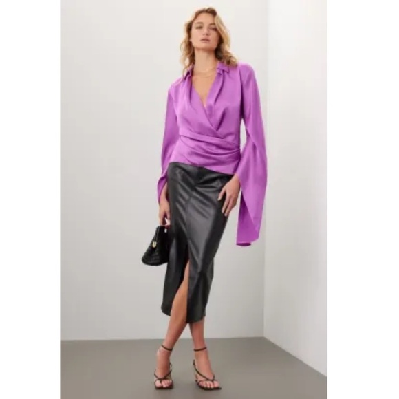 Simkhai Paradisa Wrap Top Purple Draped Surplice Blouse - Picture 1 of 16